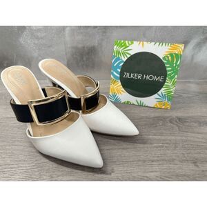Alfani Women's Sima Two-Piece Buckle Mules - Black White 8.5M